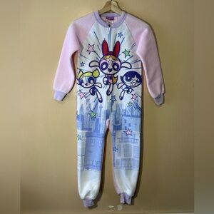Vtg Y2K 2001 Powerpuff Girls Wormser Fleece Zip Up One Piece Pajamas Size 8